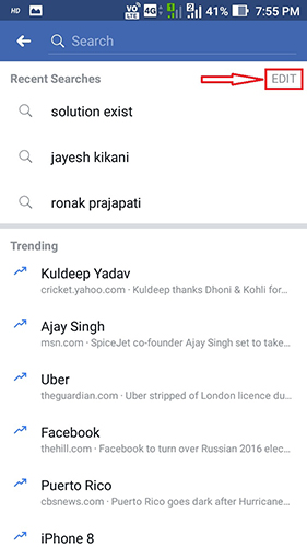 facebook search history