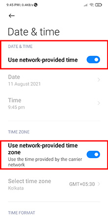 correct date and time