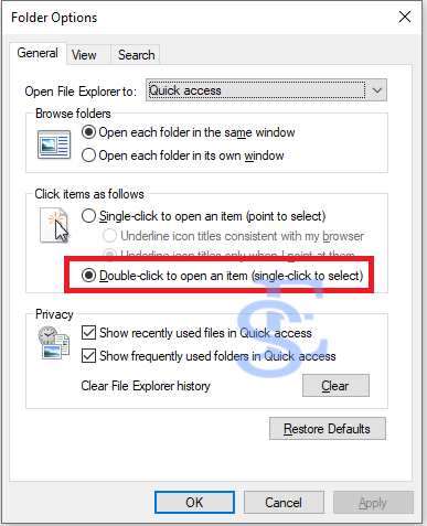 Enable Single Click To Open Files and Folders in Windows 10 3 double click to single click