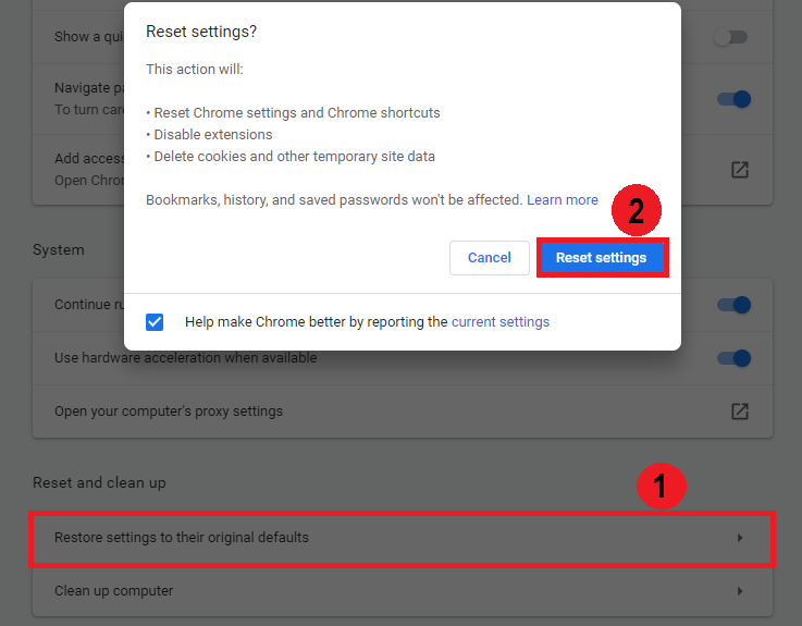 How to Fix YouTube 400 Error 7 reset setting to default in chrome