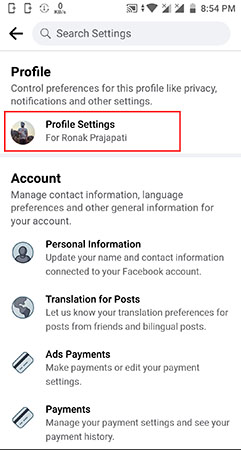Where is the snooze setting on Facebook