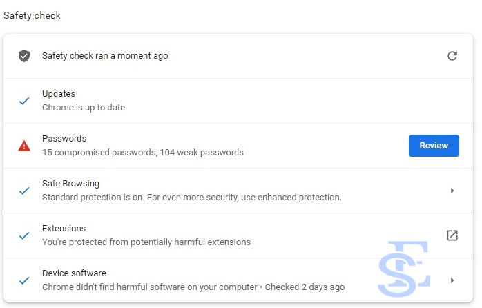 How does Google chrome check for harmful software