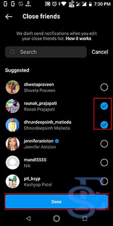 Close Friends on Instagram Story