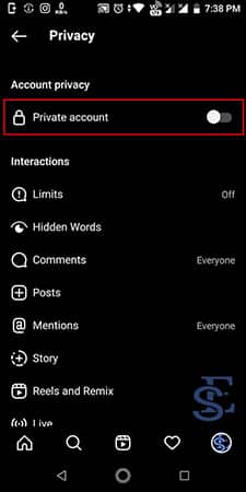 Steps to set private Instagram account