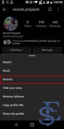 restrict someone on instagram