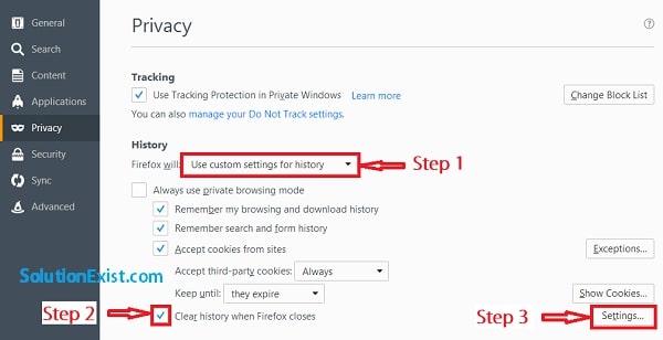 Firefox clear cache and cookies