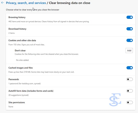 automatically delete history in edge