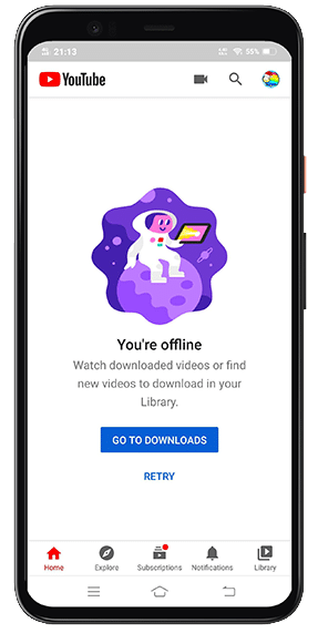 You’re offline check your connection error Youtube in Android