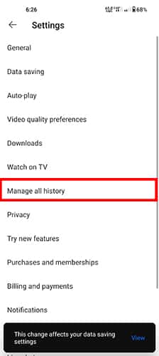 YouTube recommendation settings